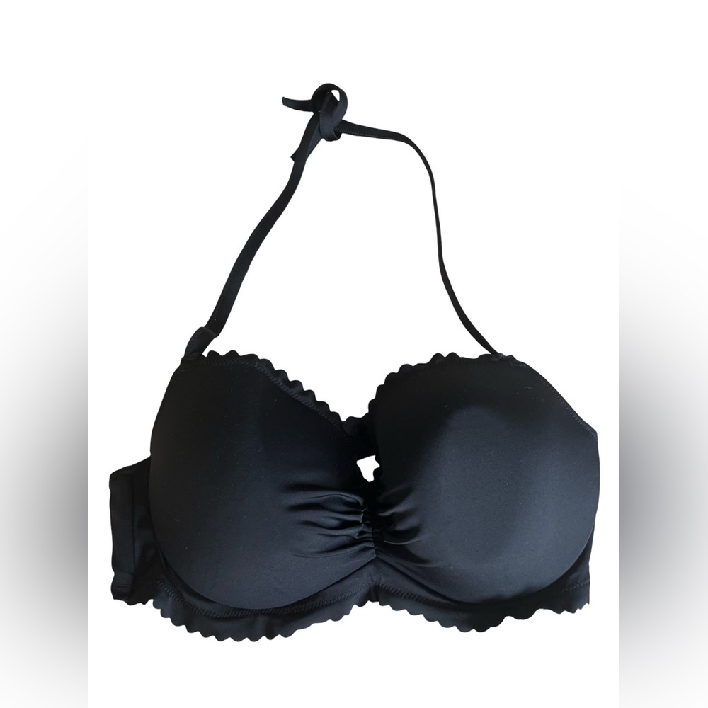 Victoria's Secret Swim Bikini Top Black Zuma Getaway Scalloped Size 40 C